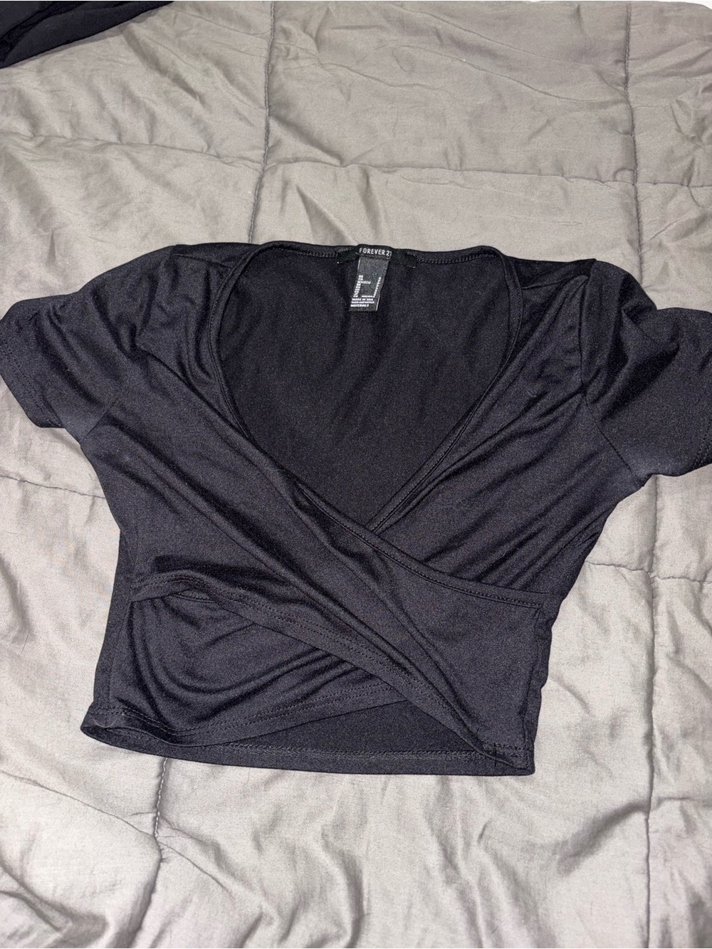Forever 21 Black Cropped Wrap-Front Top